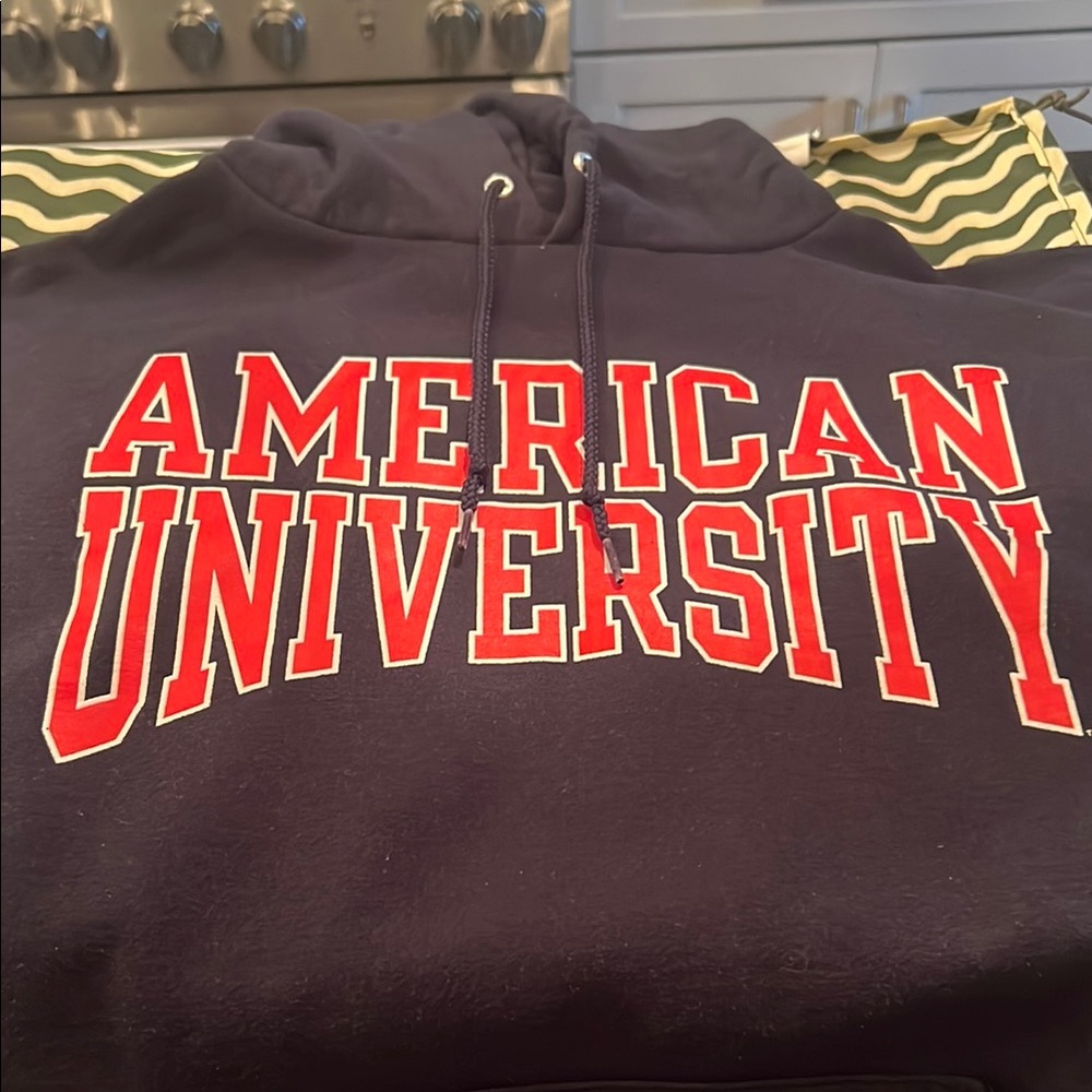 Champion Navy Hoodie with Red and White Print